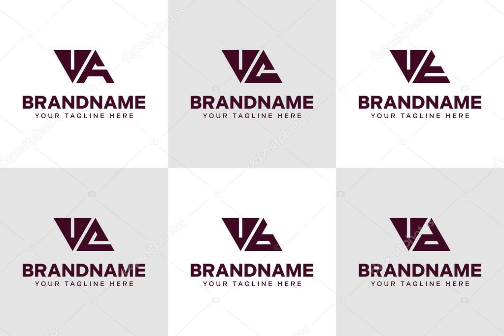 Letters VA VC VT VE VB VD Triangle Logo Set, for AV CV TV EV BV DV initials