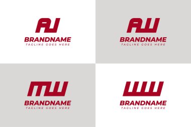 Harfler AU AW MW WW Monogram Logo Set, UA WA WM WW baş harfleri için uygundur