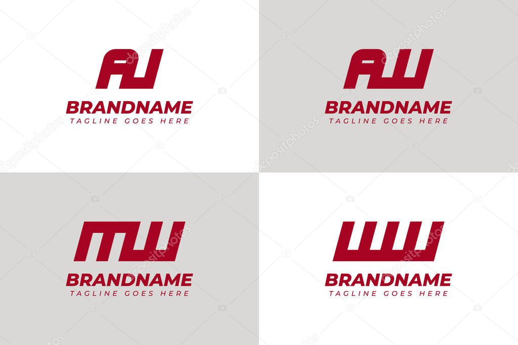 Letters AU AW MW WW Monogram Logo Set, suitable for UA WA WM WW initials