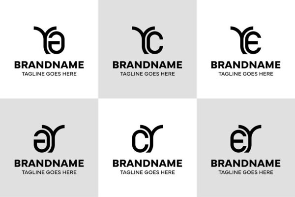 Letters YA YC YE Monogram Logo Set, for YA AY YC CY YE EY initials
