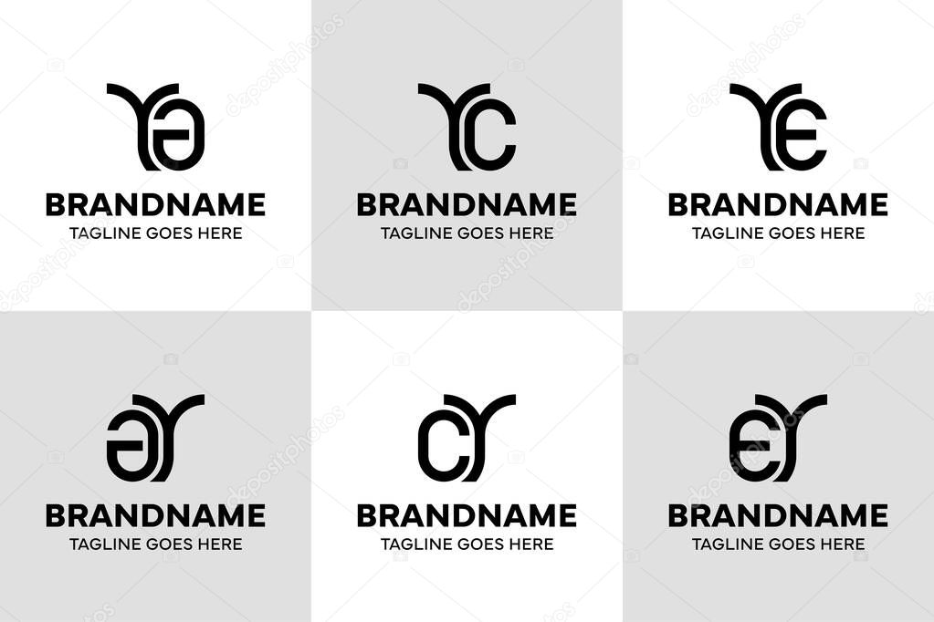Letters YA YC YE Monogram Logo Set, for YA AY YC CY YE EY initials