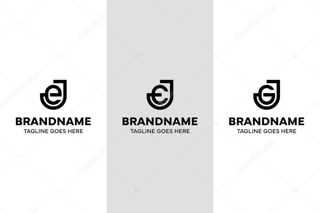 Letters JE JG Monoline Logo Set, for any business with JE EJ JG Gj initials