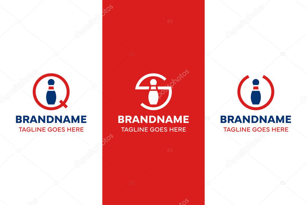 Letter Q S U Bowling Pin Logo Set, symbolizing fun, precision, and competitive spirit
