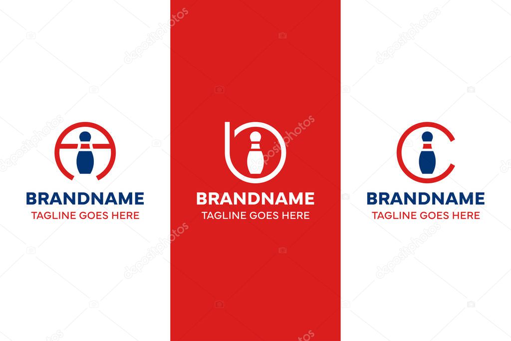 Letter A B C Bowling Pin Logo Set, symbolizing fun, precision, and competitive spirit