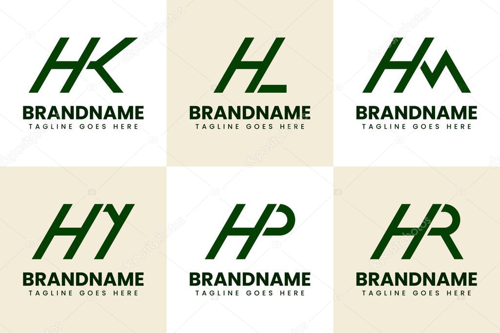 Letters HK HL HM HN HP HR Monogram Logo Set, for KH LH MH NH PH RH initials
