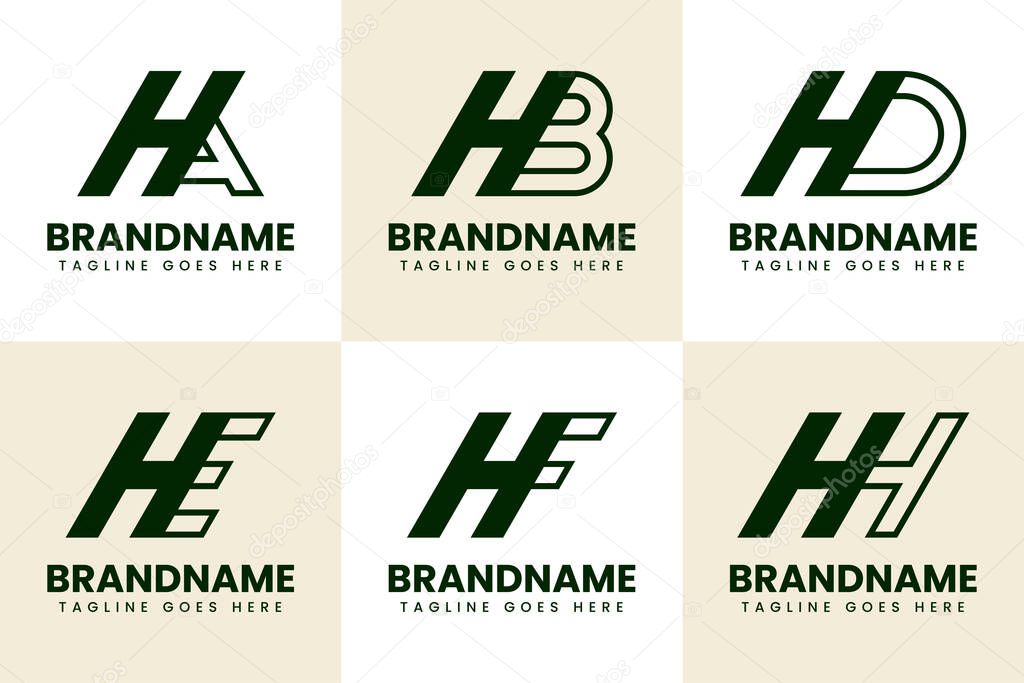 Letters HA HB HD HE HF HH Monogram Logo Set, for AH BH DH EH FH HH initials