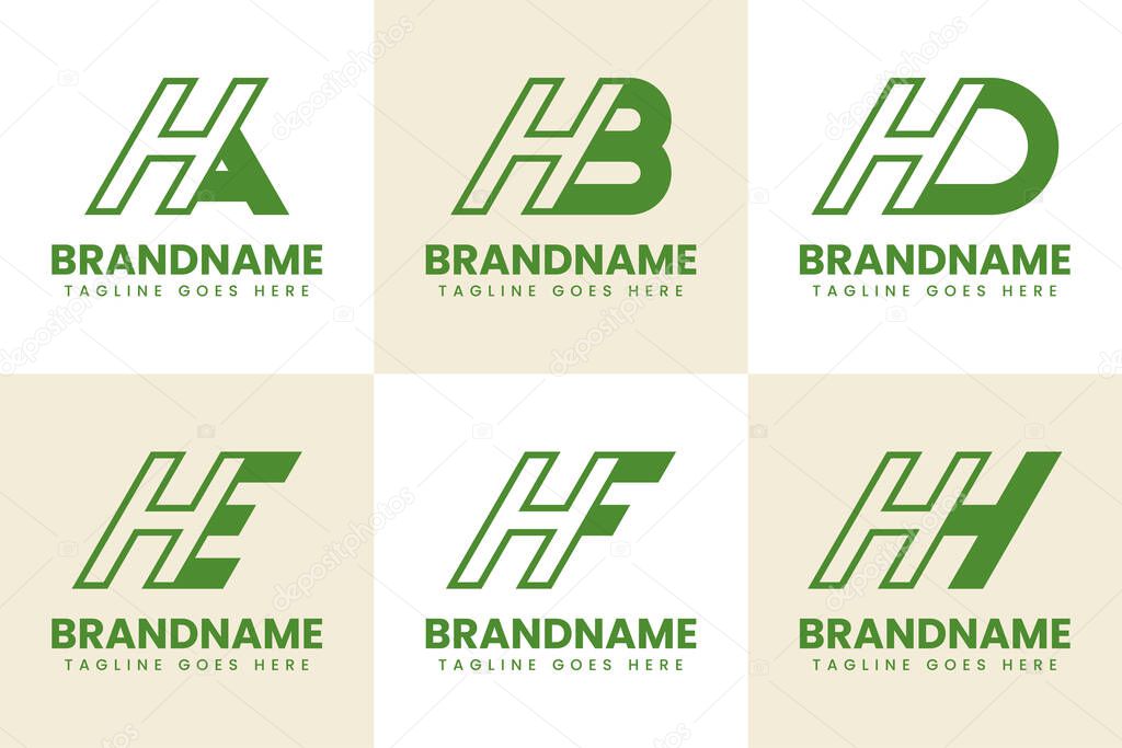 Letters HA HB HD HE HF HH Monogram Logo Set, for AH BH DH EH FH HH initials