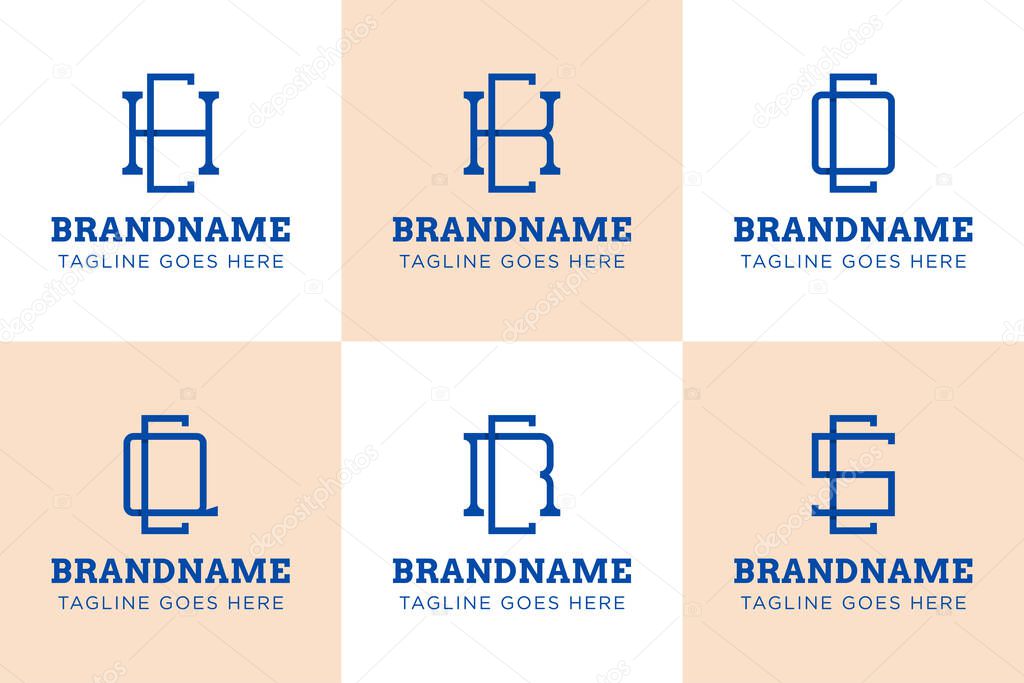 Letters CH CK CO CQ CR CS Monogram Logo Set, for HC KC OC QC RC SC initials