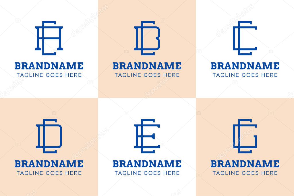 Letters CA CB CC CD CE CG Monogram Logo Set, for AC BC CC DC EC GC initials