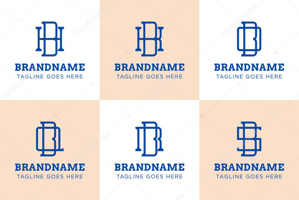 Letters BH BK BO BQ BR BS Monogram Logo Set, for HB KB OB QB RB SB initials