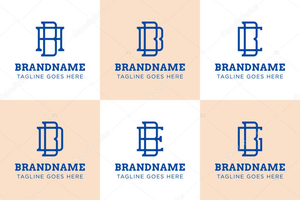 Letters BA BB BC BD BE BG Monogram Logo Set, for AB BB CB DB EB GB initials
