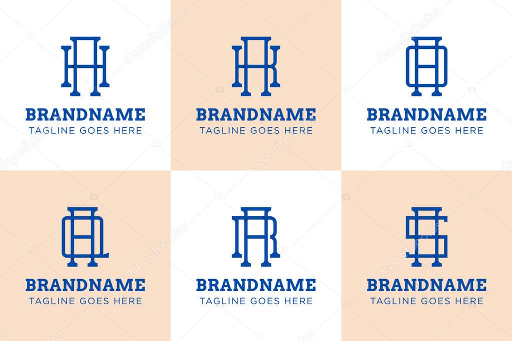 Letters AH AK AO AQ AR AS Monogram Logo Set, for HA KA OA QA RA SA initials