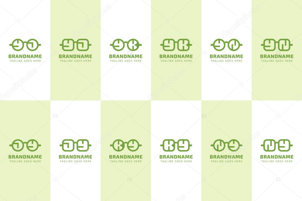 Letters YJ JY YK KY YN NY Glasses Optic Logo, for optical company, eyewear stores, or spectacle brands