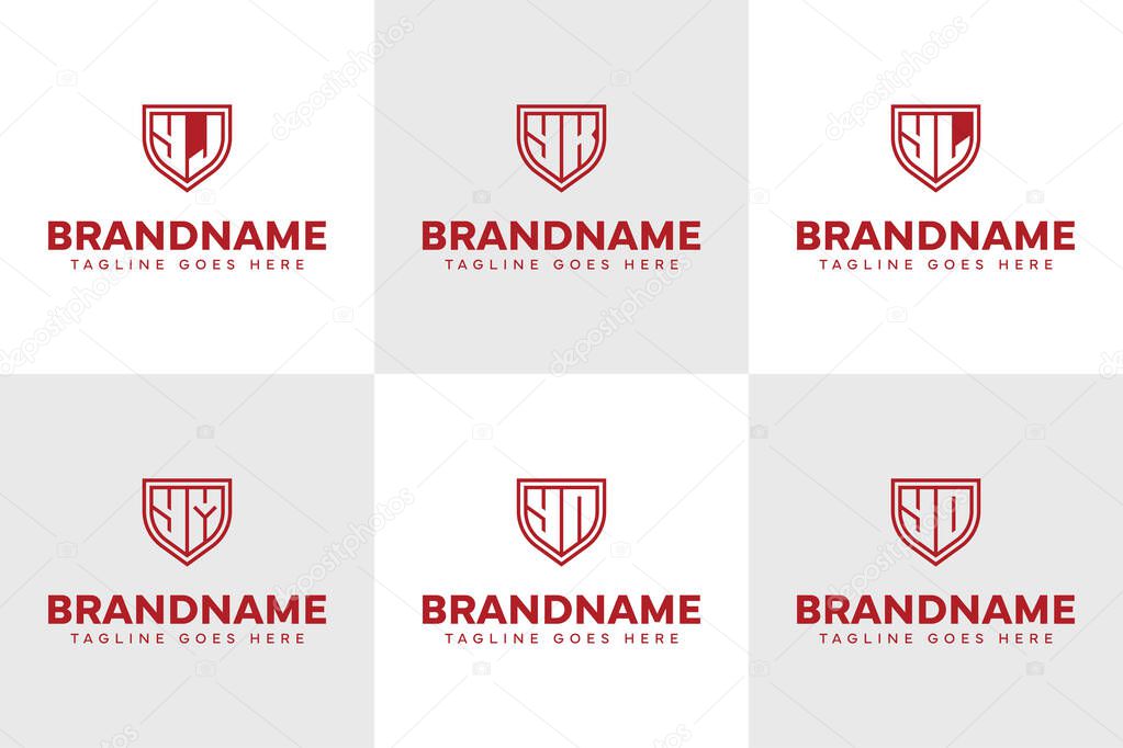 Letters YJ YK YL YM YN YO Shield Line Logo Set, for JY KY LY MY NY OY Initials
