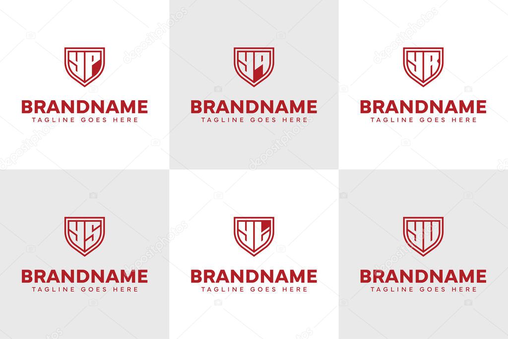 Letters YP YQ YR YS YT YU Shield Line Logo Set, for PY QY RY SY TY UY Initials