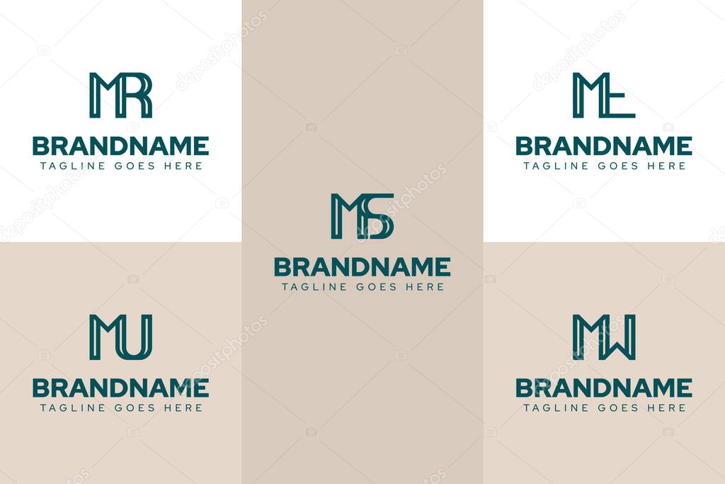 Letters MR MS MT MU MW Logo Monogram Set, for RM SM TM UM WM initials