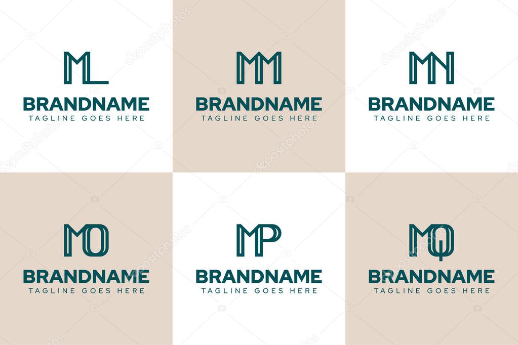 Letters ML MM MN MO MP MQ Logo Monogram Set, for LM MM NM OM PM QM initials
