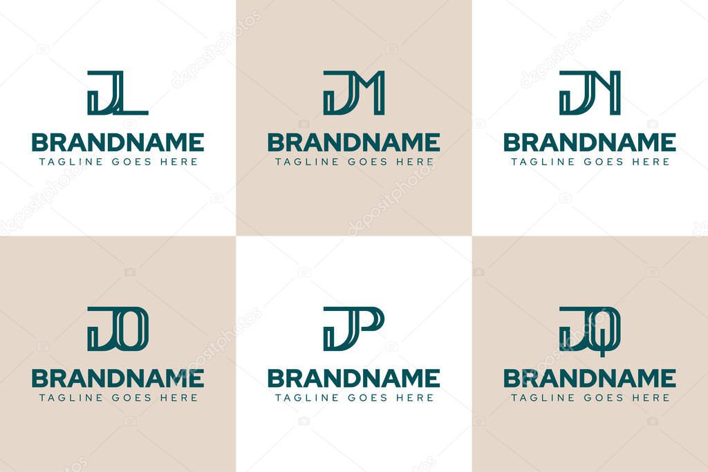 Letters JL JM JN JO JP JQ Logo Monogram Set, for LJ MJ NJ OJ PJ QJ initials