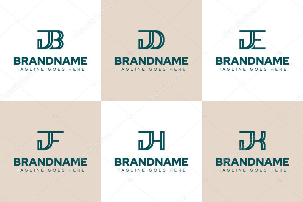 Letters JB JD JE JF JH JK Logo Monogram Set, for BJ DJ EJ FJ HJ KJ initials