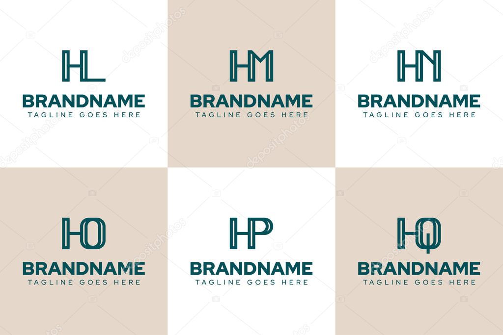 Letters HL HM HN HO HP HQ Logo Monogram Set, for LH MH NH OH PH QH initials