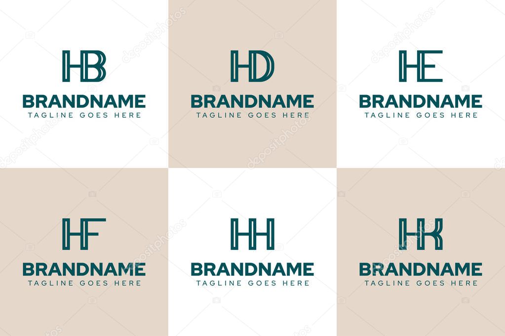 Letters HB HD HE HF HH HK Logo Monogram Set, for BH DH EH FH HH KH initials