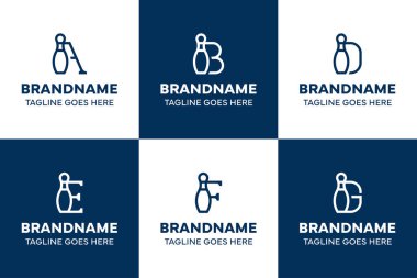Harf A B D E F G Pin Bowling Logosu Set, odak, enerji ve rekabeti simgeliyor