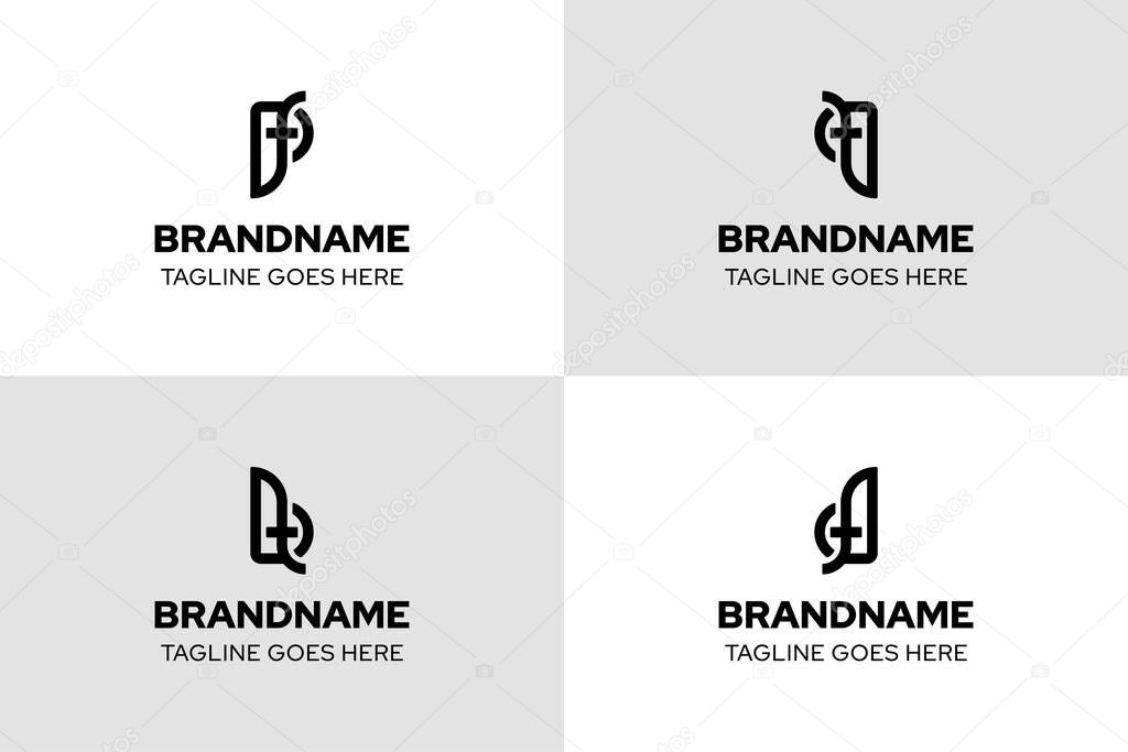 Letters PF BT QT DF Monogram Logo, for FP TB TQ FD Initials