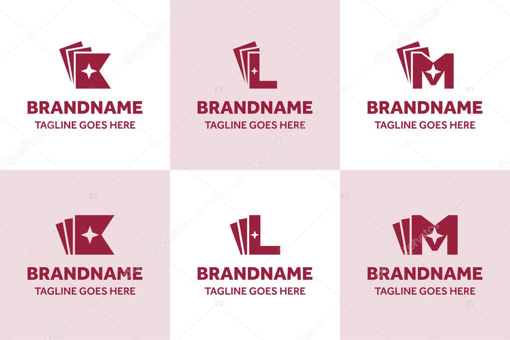 Letter K L M Collectible Card Logo Set, symbolizing creativity, strategy, and premium entertainment