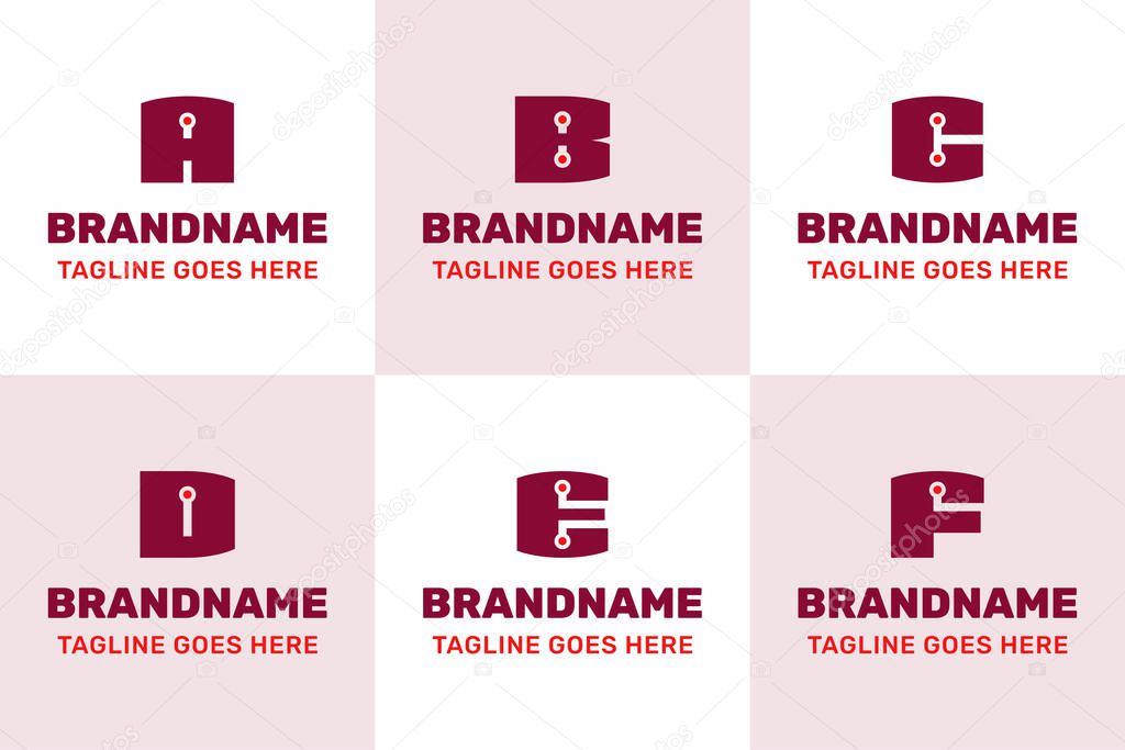 Letter A B C D E F Technology Bold Logo Set, symbolizing innovation, precision, and modern digital identity