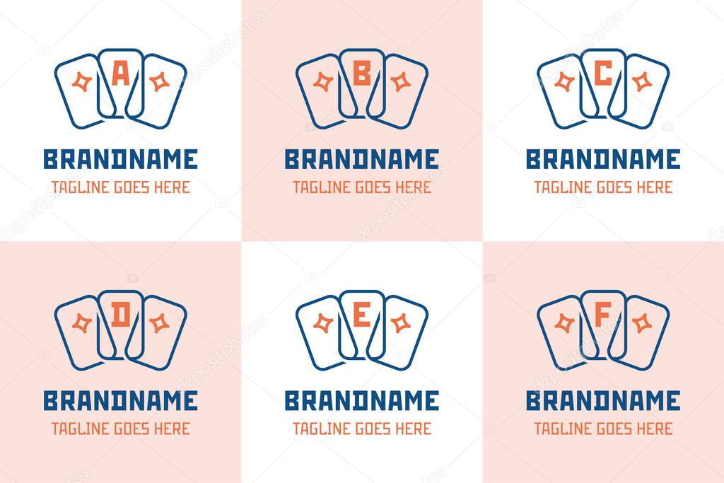 Letter A B C D E F Trading Card Logo Set, symbolizing creativity, strategy, and premium entertainment
