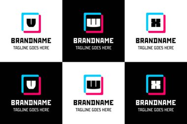 Harf V W X Glytch Logo Set, dijital enerji ve modern teknoloji tarzı