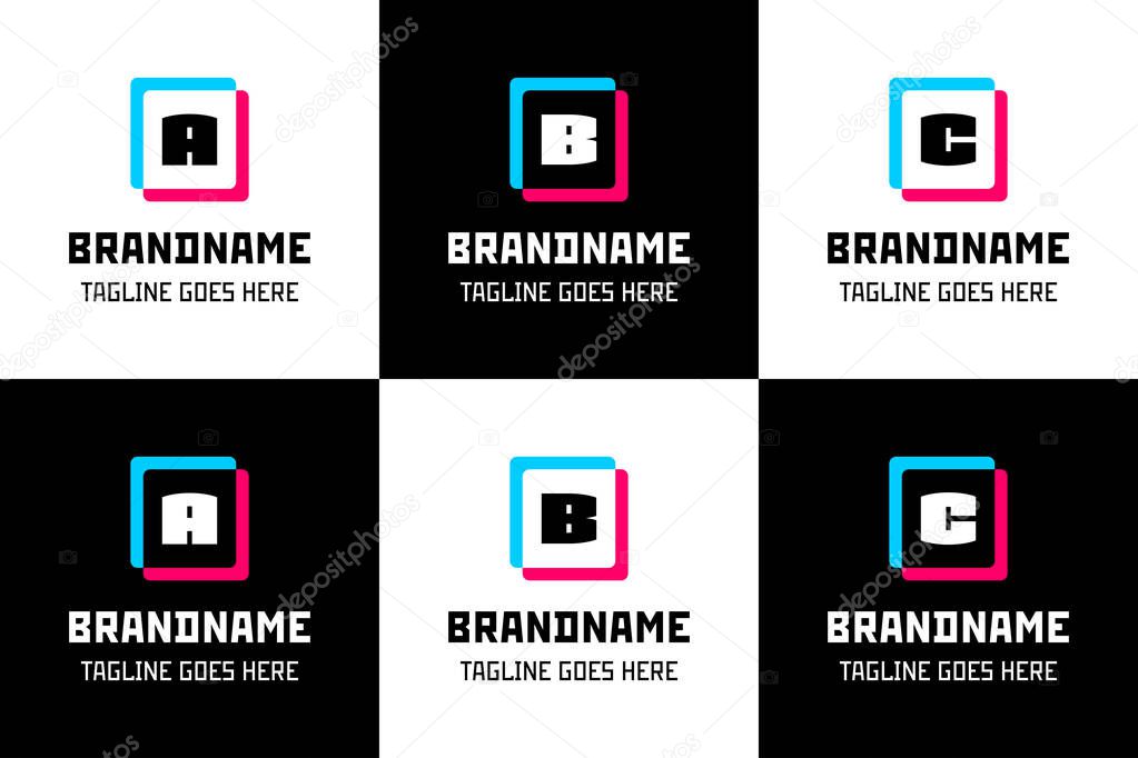 Letter A B C Glytch Logo Set, symbolizing distortion, digital energy, and modern tech style