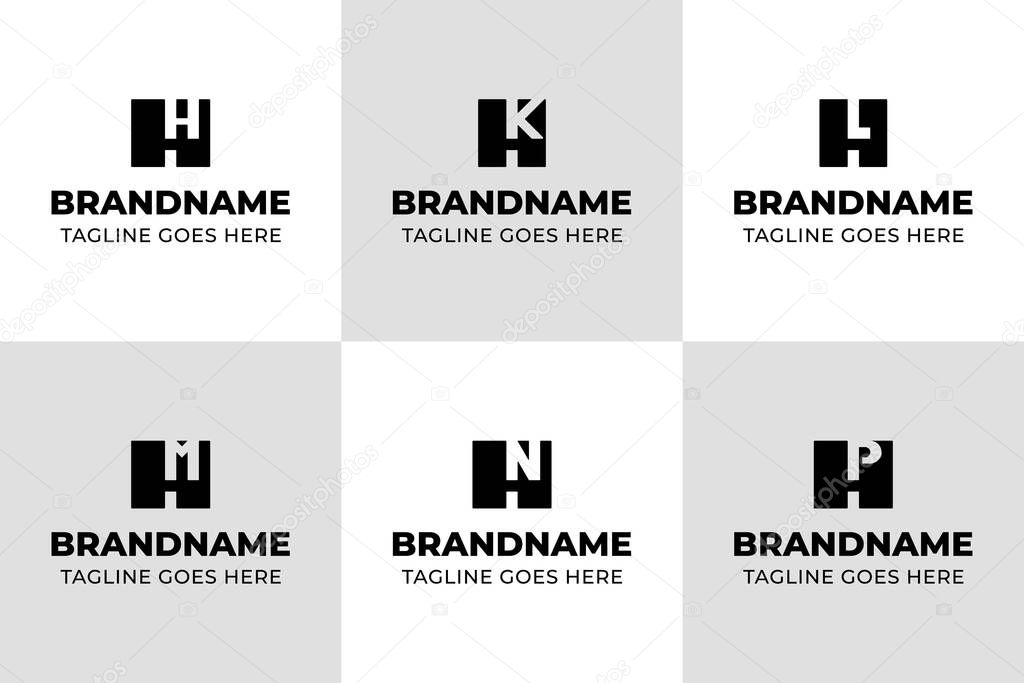 Letters HH HK HL HM HN HP Monogram Logo, for HH KH LH MH NH PH Initials