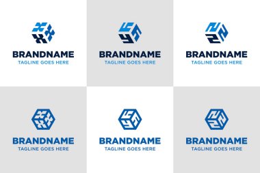 Harfler XXX YYY ZZZ Hexagon Logo Kümesi, yapıyı, dengeyi ve geometrik modernliği sembolize eder
