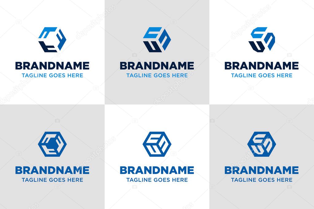 Letters TTT UUU VVV Hexagon Logo Set, symbolizing structure, balance, and geometric modernity