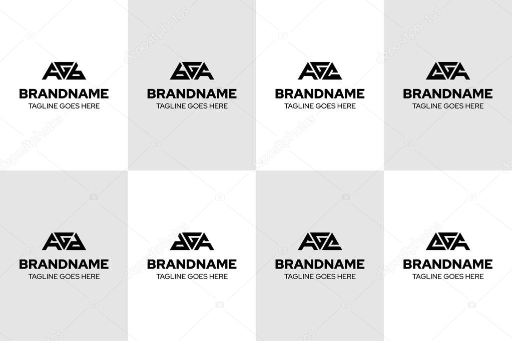 Letters AGB BGA AGC CGA AGD DGA AGE EGA Logo Set