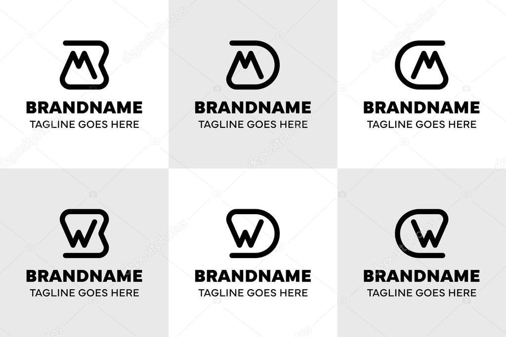 Letters MB MD MG WB WD WC Monoline Logo, for BM DM GM BW DW CW Initials