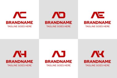 Harfler AC AD AJ AK Monogram Logo Set, CA DA EA HA JA Baş harfleri