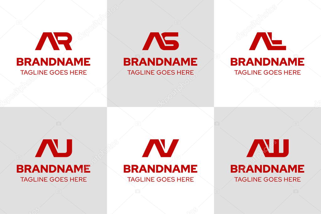 Letters AR AS AT AU AV AW Monogram Logo Set, great for RA SA TA UA VA WA Initials