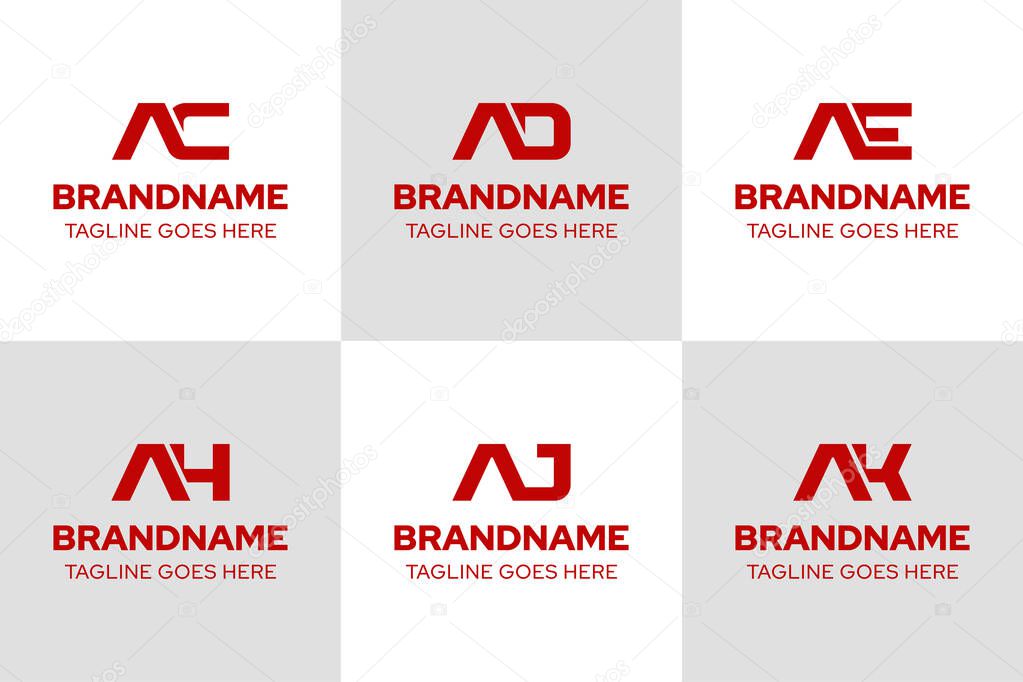 Letters AC AD AE AH AJ AK Monogram Logo Set, great for CA DA EA HA JA KA Initials