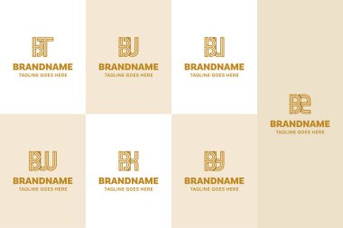 Harfler BT BU BV BW BX by BZ Line Logo Set, TB UB VB WB XB YB Baş harfleri