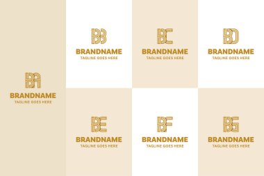 Harfler BA BB BC BD BE BF BG Line Logo Set, AB B CB DB EB GB Baş harfleri