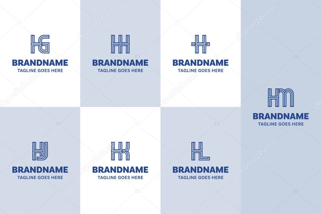 Letters HG HH HI HJ HK HL HM Line Logo Set, Nice for GH H IH JH KH LH MH Initials