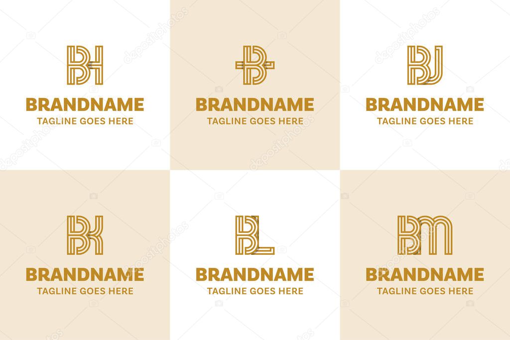 Letters BH BI BJ BK BL BM Line Logo Set, Nice for HB IB JB KB LB MB Initials