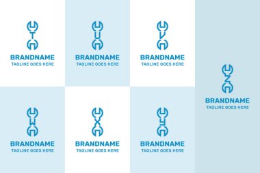 T U V W X Y Z Wrench Modern Logo Set, hassasiyeti, tamiri ve modern işçiliği simgeliyor