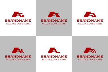 GA IA JA KA LA MA baş harfleri ile iş yapmak için AG AJ AJ AL AM Monogram Logo Set