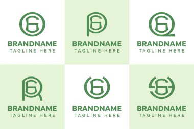 Harfler GO GP GQ GU GU GY Monogram Logo Seti, OG PG QG RG UG YG baş harfleri