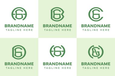 Harfler GA GB GC GD GH GN Monogram Logo Set, AG CG DG HG baş harfleri
