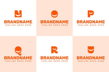 Harf No O P Q R U Gülümseme Logosu Seti, arkadaşlığı, pozitifliği ve bağlantıyı simgeliyor.