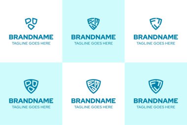 Harfler DDD EEE FFF Kalkan Logosu Set, gücü, korumayı ve güveni simgeler